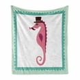 thumbnail image 1 of Seahorse Soft Flannel Fleece Throw Blanket, Hipster Seahorse with Moustache and Hat Hand-Drawn Cartoon Illustration, Cozy Plush for Indoor and Outdoor Use, 50" x 70", Multicolor, by Ambesonne, 1 of 6