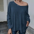 thumbnail image 3 of WREESH Womens Fashion Flowy Tops Long Sleeve V-Neck Solid Color Loose Lace Up Back Shoulder Drop T-Shirt Pullover Navy, 3 of 7