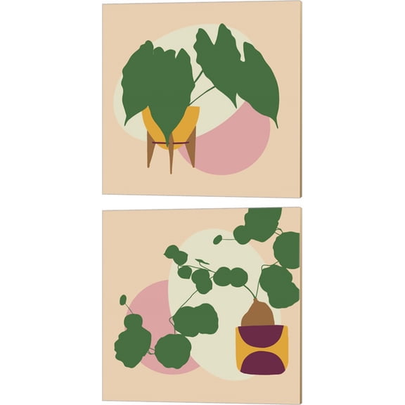 Great Art Now Mod Potted Plant by Jen Bucheli 2 Piece Canvas Art Set Each 14"W x 14"H