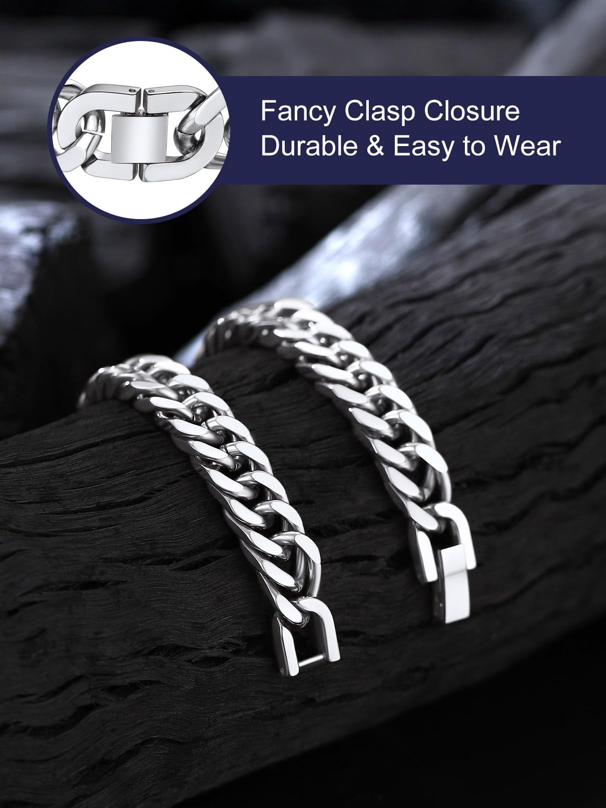 Bandmax 12MM Stainless Steel Cuban Chain Bracelets for Men Women Miami Curb Link Hand Chain Wristlet Birthday Valentines Father Day Gift for Dad Son Husband Grandpa