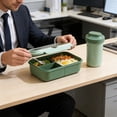 thumbnail image 4 of Nkmbld Bento Box for Women, Large Capacity Lunch Box with Three-Compartment, Leakproof Lunch Food Containers with Fork Spoon, Microwave Safe, Green, 4 of 8