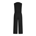 thumbnail image 3 of Women's Summer Cotton Linen Jumpsuits Loose V Neck Button Down Drawstring Wide Leg Pants Rompers Overall with Pockets, 3 of 3
