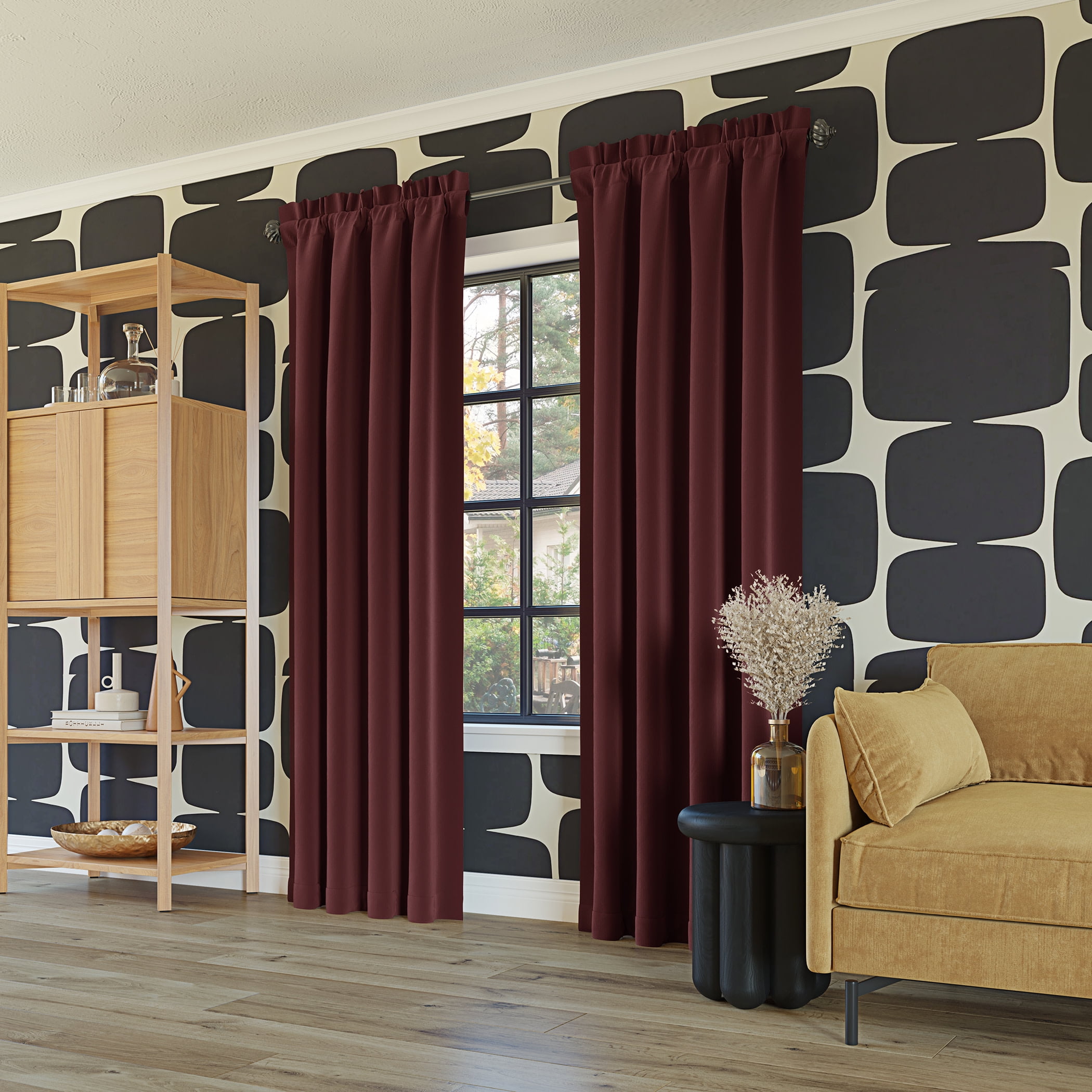 Sun Zero Malmo 1-Piece Theater Grade Extreme 100% Blackout Rod Pocket Curtain Panel, 52"X84", Wine Red
