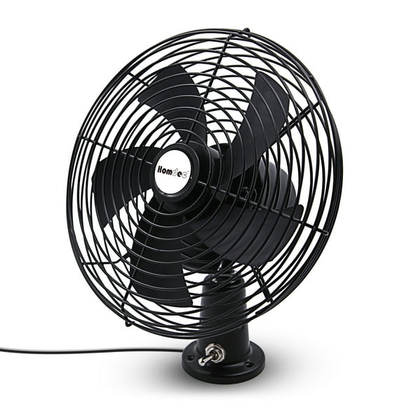 Homdec 12V RV Cooling Fan with 2-Speed Switch, 8.75-Inch Heavy Duty Black Metal Fan, 12Volts Car Fan, use for Auto, Truck, RV, Car, Boat, and Buses