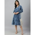 thumbnail image 4 of Janasya Indian Women's Navy Blue Cotton Floral Print Angrakha Western Dress, 4 of 8