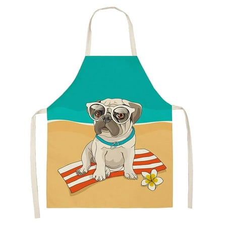 

Fuieoe Apron Cookware Dog Pug Printed Cotton Linen Sleeveless Apron Kitchen