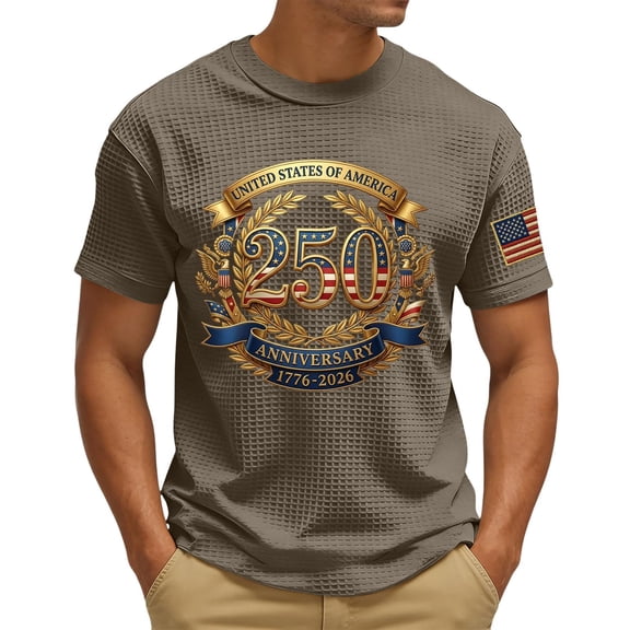 Hogleaql Mens Graphic Tees 4th Of July T Shirt Patriotic Short Sleeve Crew Neck American Flag Print T-Shirt Trendy Independence Day Themed Loose Pullover Light Brown L