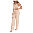 thumbnail image 2 of CheerKidz Women's Off-Shoulder Sequin Romper,High Waisted Slim Fit Party Jumpsuit,Elegant Long Pants Design(Rose Gold#2,L), 2 of 6