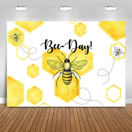 Image of Bee Baby Shower Backdrop Yellow Bee-Day Photography Background 7X5ft Vinyl Bumble Bee Baby Shower Party Decorations Banner Backdrops