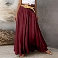 thumbnail image 2 of Boho Skirt for Women Cotton and Linen Solid Elastic Waist Midi Maxi Skirts A-line Skirt With Belt Wine L, 2 of 5