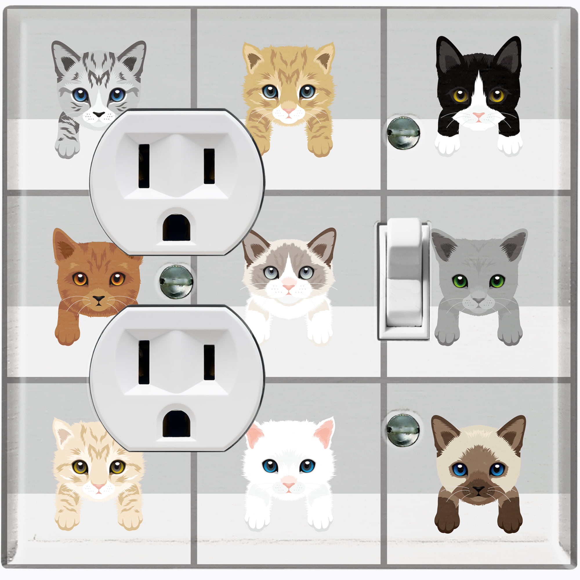 Wall Plate Cute White Cat Kitten Mermaid Switch Plate Light Switch Cover Decorative Outlet Cover for Living Room Bedroom Kitchen