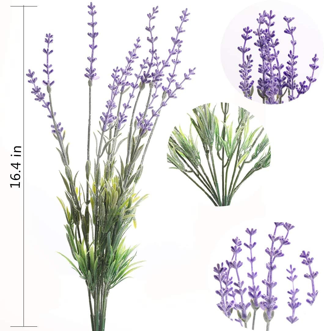 Artificial Lavender Flowers with Silk Flocked Fake Lavender Plant for Wedding Home Table Centerpiece Decor-Pack of