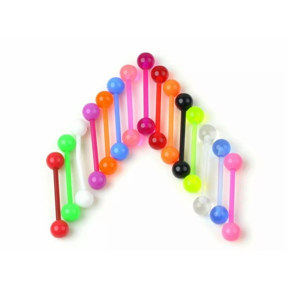 HOOUN 10pcs Body Piercing Bulk Colorful Flexible Barbell Stud Tongue Ring Ball Bars