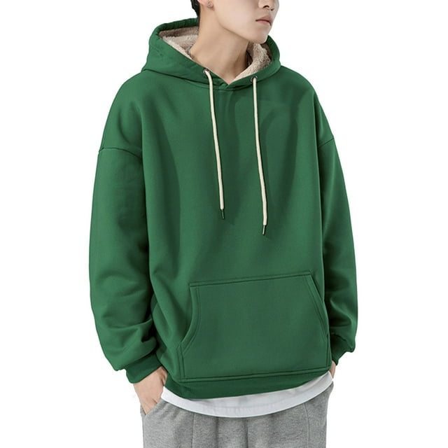 GigrtiJin Plus Size Fleece Hoodies for Men Solid Color Drawstring Long Sleeve Hooded Sweatshirt with Pocket Athletic Jogger Tops