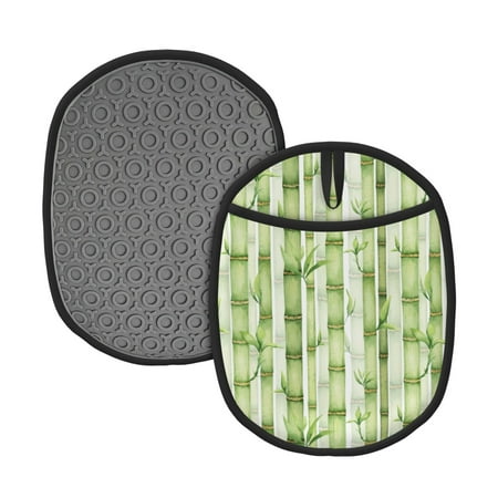 

Lukts Bamboo Stems And Leaves Print Silicone Pot Mat Mitten With Hanging Loop Heat Resistant Oven Mitts Non-Slip Bbq Baking Smoking Potholders