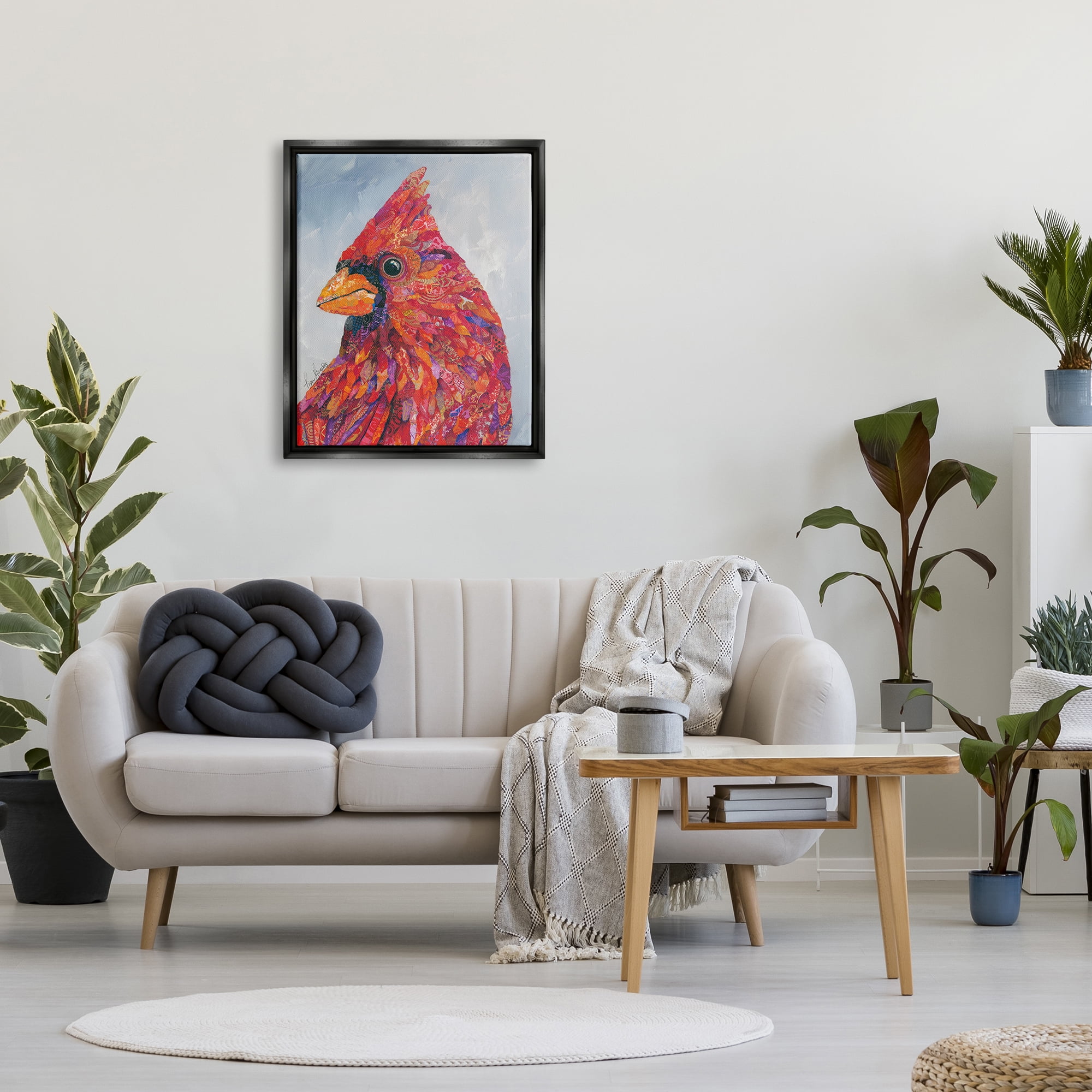 Stupell Industries The Messenger Red Cardinal Layered Collage Bird Painting Painting Jet Black Floating Framed Canvas Print Wall Art, Design by Lisa Morales