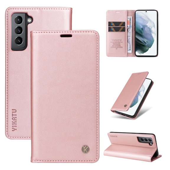Decase Samsung Galaxy S21 Plus Wallet Case, Premium Leather Kickstand Durable Magnetic Clase Folio with Credit Card Holder Slots Shockproof Cover For Samsung Galaxy S21 Plus, Rosegold