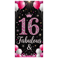 thumbnail image 2 of Black Background Banner with Pink White Balloons Glitter Stars Crown and Sparkling 16 for Sweet 16 Birthday Party Decoration Photography Props Backdrop Happy Birthday Party Supplies Decorations, 2 of 7