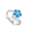 thumbnail image 4 of CHOOSE YOUR COLOR Blue Simulated Opal Flower Wrap Ring .925 Sterling Silver Band CZ Female Size 7, 4 of 4