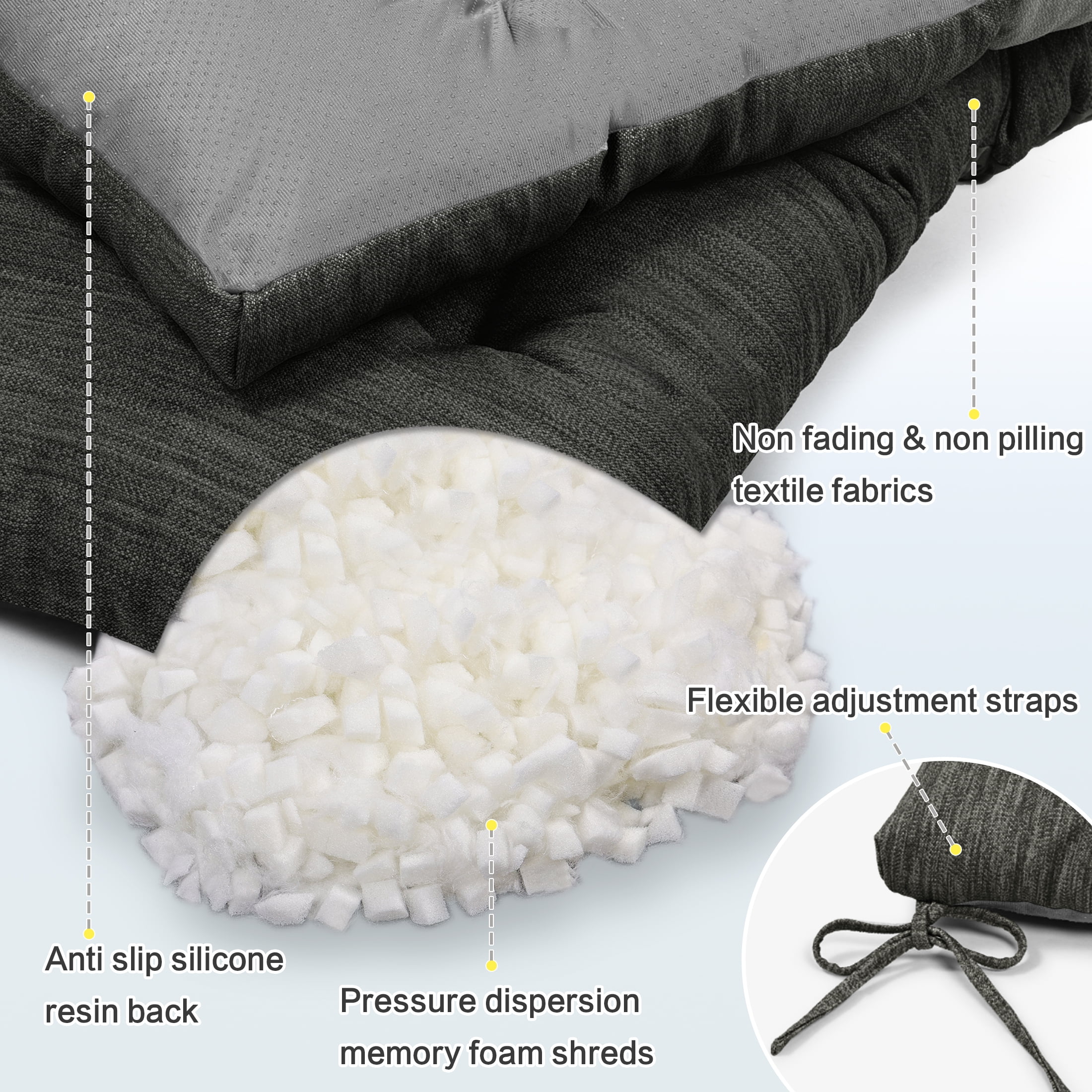Baibu Tufted Bench Cushion Loveseat Cushion with Tires Suitable for Garden Patio Bench Indoor Furniture with Anti-slip Bottom, Black, 42"x15"x3"