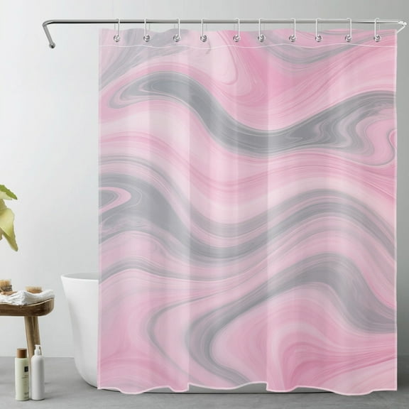 HVEST Pink Marble Shower Curtain with Abstract Pink and Gray Wave Design - Modern Geometric Pastel Bathroom Decor, Waterproof Polyester Fabric, Includes 10 Hooks, 60x72 Inches