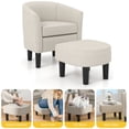 thumbnail image 2 of Canddidliike Mid-Century Modern Accent Chair, Upholstered Armchair Living Room Chair, Barrel Teddy Velvet Chair with Ottoman for Living Room Bedroom, Beige, 2 of 8