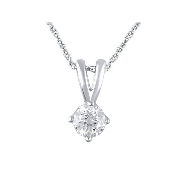 14K White Gold 1/4 CTTW Genuine Diamond Solitaire Pendant Necklace ...