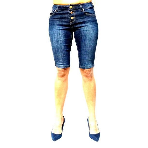 12 12 Denim Juniors Women S Blue Denim Jeans Skinny Bermuda Shorts Walmart Com Walmart Com