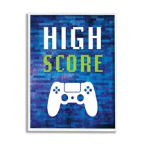 Stupell Industries High Score Pixel Style Gaming Controller Typography Graphic Art White Framed Art Print Wall Art, Design by Victoria Barnes