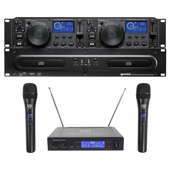 Gemini CDX-2250i DJ Dual Two Deck CD/MP3 Media Player Dual Wireless Mics
