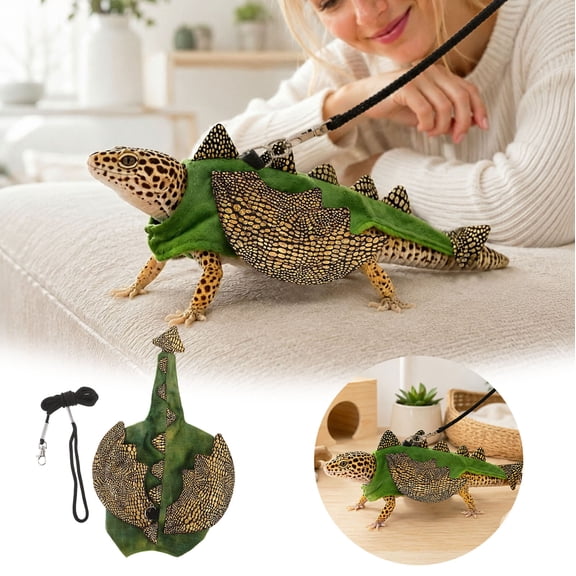 Cute Dinosaur with Leash Attachment for Bearded Dragon Reptile Small Pets Cosplay Party Photo Prop (Green-16x20x2cm)
