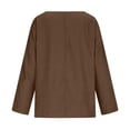 thumbnail image 5 of Women's Long Sleeve Drape Blouse V Neck Loose Fit Topstitch Detail Boxy Shirts High Low Hem Pullover Tops for Casual Daily Wear, Brown, XL, 5 of 7