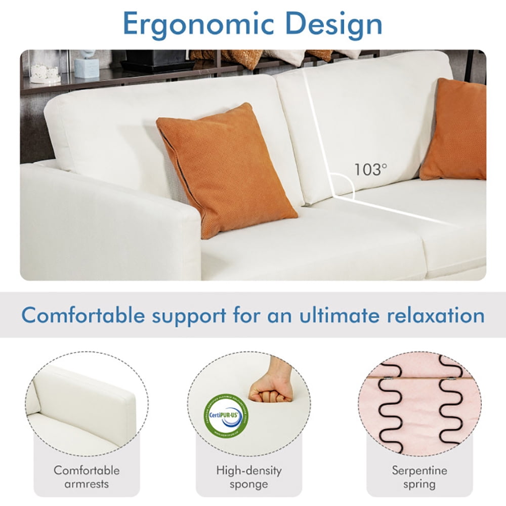 Finihen Sofa Set, Modern Sofa Couch with Solid Metal Legs and Removable Backrest Cushion, for Living Room, Bedroom, White