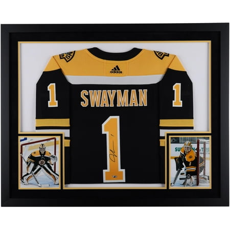 Jeremy Swayman Boston Bruins Deluxe Framed Autographed Black Home Adidas Authentic Jersey - Fanatics Authentic Certified
