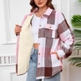 thumbnail image 5 of Womens Flannel Plaid Shacket Jacket Fleece Sherpa Lined Button Down Tartan Trench with Pocket Fashion Coat, 5 of 6