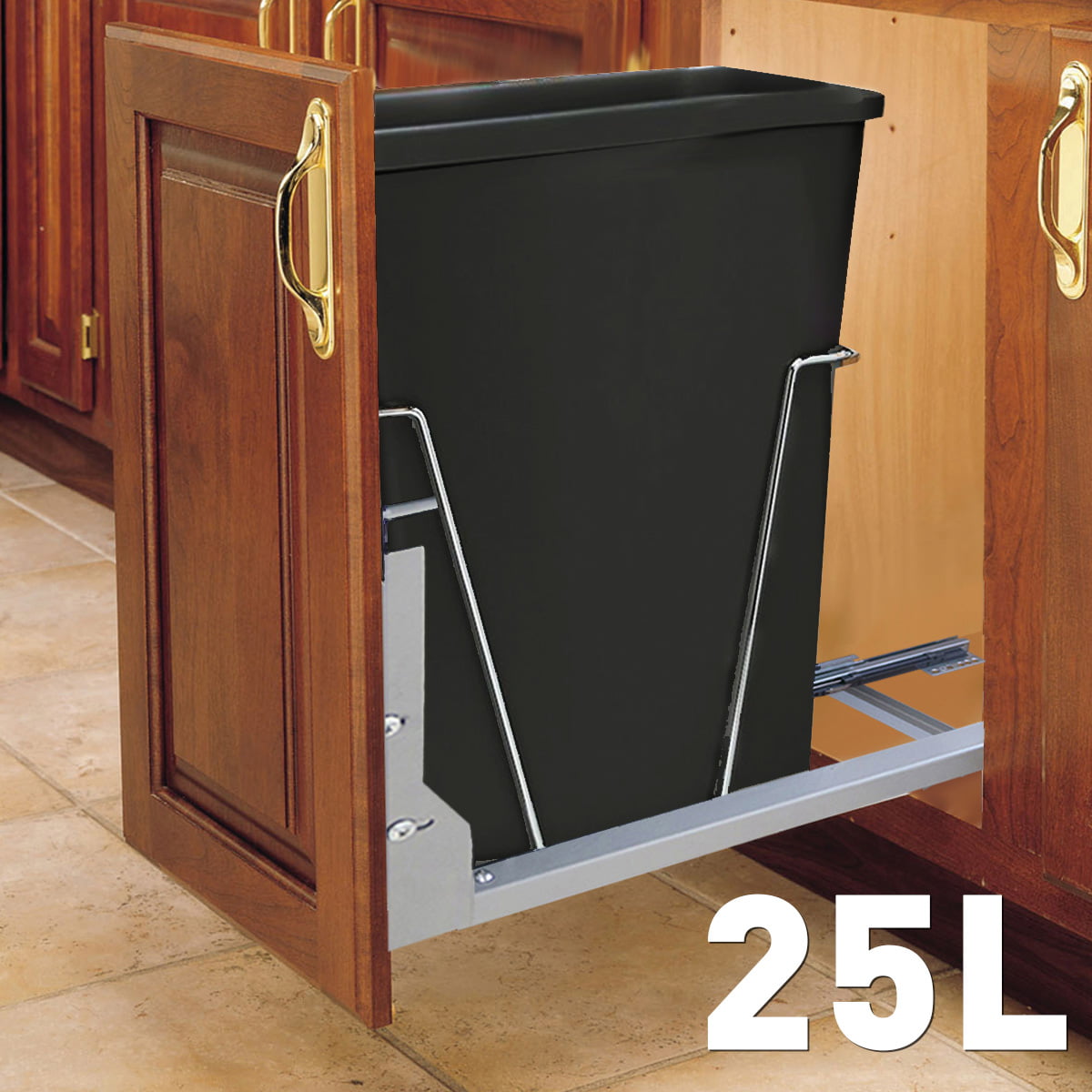 25L Sliding Pull Out Kitchen Cabinet Waste Bin, Trash Container Cabinet
