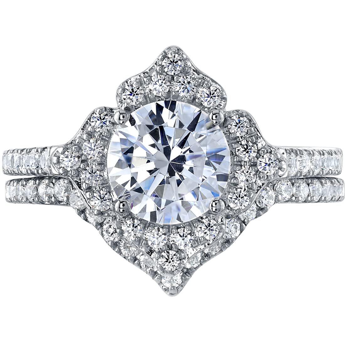 PEORA 1.50 Carats Moissanite Vintage Art Deco Engagement Ring and Wedding Band Bridal Set for Women 925 Sterling Silver, Round Brilliant Shape, D-E Color, VVS Clarity, Size 5.5
