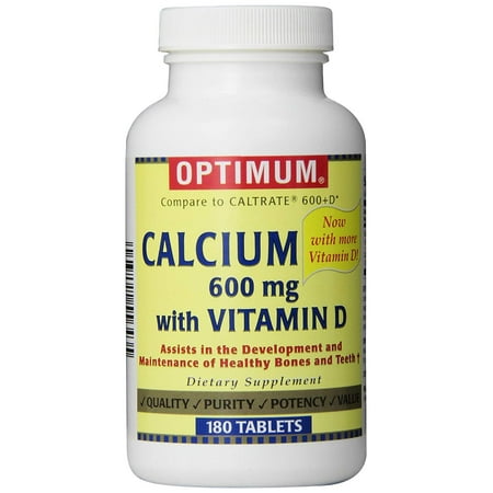 Optimum Calcium with Vitamin D Tablets, 600 mg, 180 Count, 2 Pack