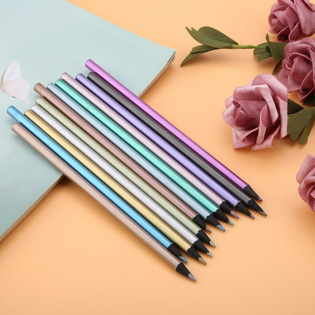 12 Colors Metallic Colored Pencils Set Premium Non- Black Wood Colored Pencils Set For Coloring Books