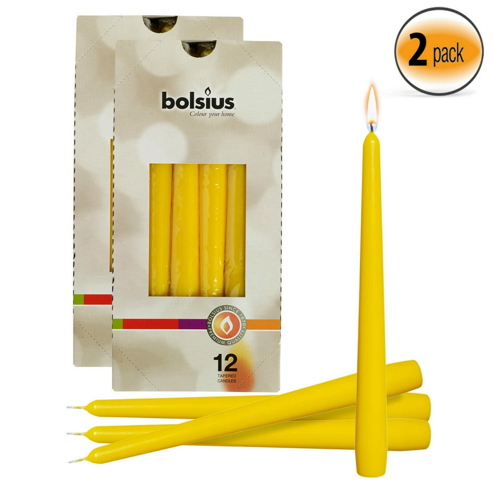 Bolsius Yellow 10" Unscented Taper Tall Candles for Wedding, Dinner