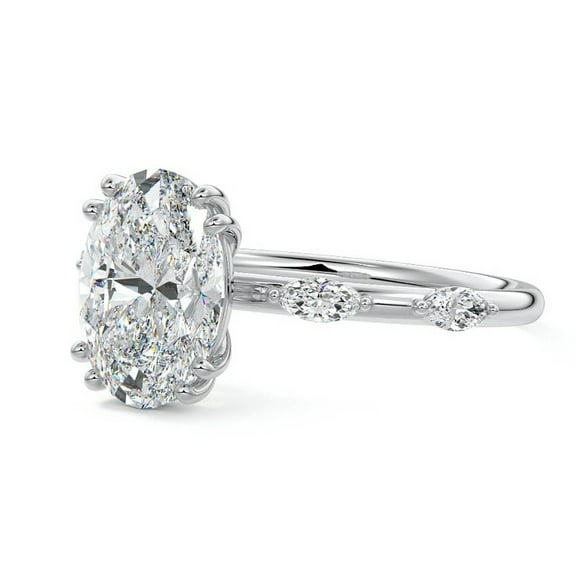 Solitaire Brilliance Elegant 2.10ct Oval-Cut Diamond Engagement Ring with Marquise Accents 10K White Gold, Ring Size 4