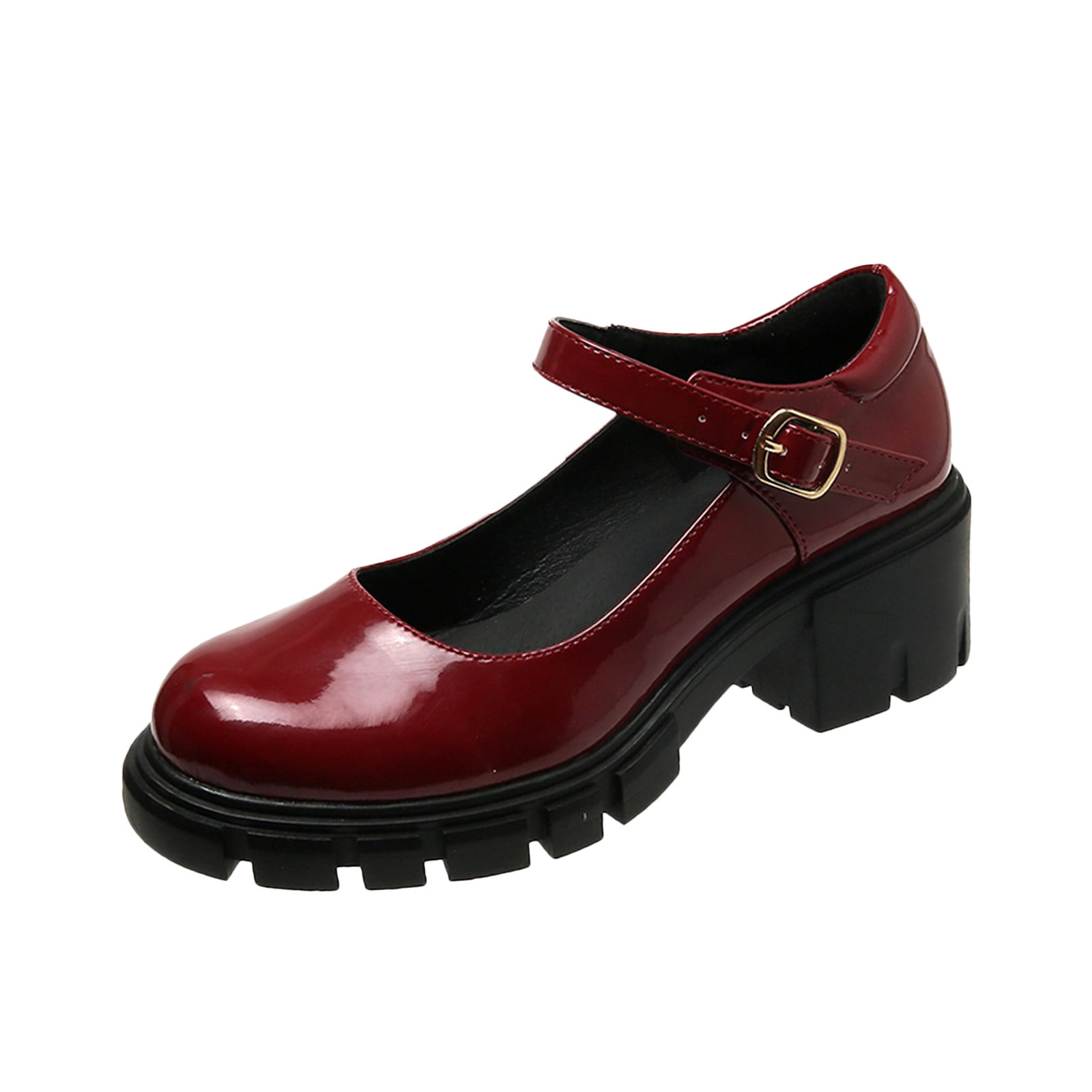 Jsezml Women's Mary Jane Shoes Round Toe Buckle Ankle Strap Platform Shoes Mid Chunky Heel Dress