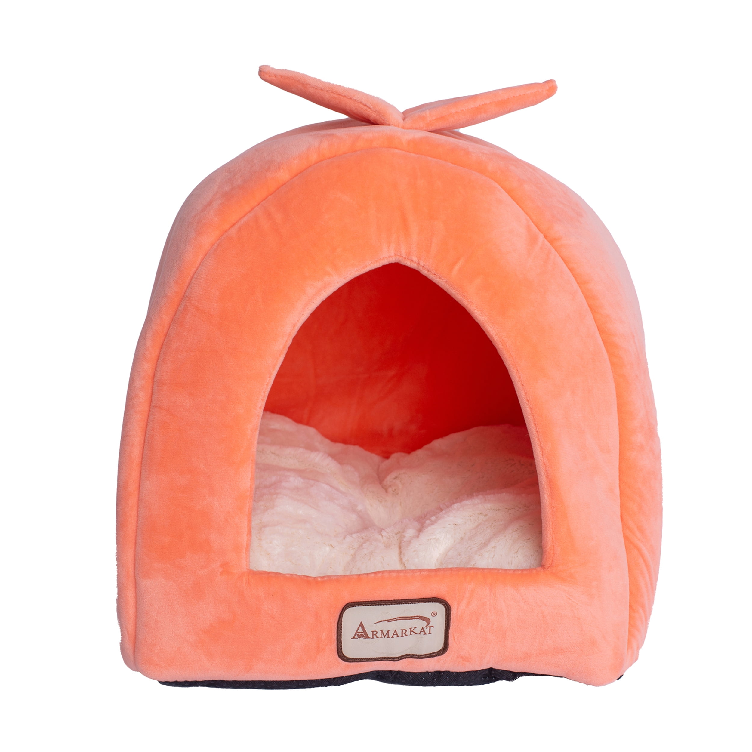 Armarkat Hooded Pet Cat Bed, Orange 14 x 12.5 In