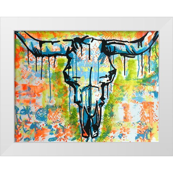 Dean Russo Collection 14x12 White Modern Wood Framed Museum Art Print Titled - Bull Skull