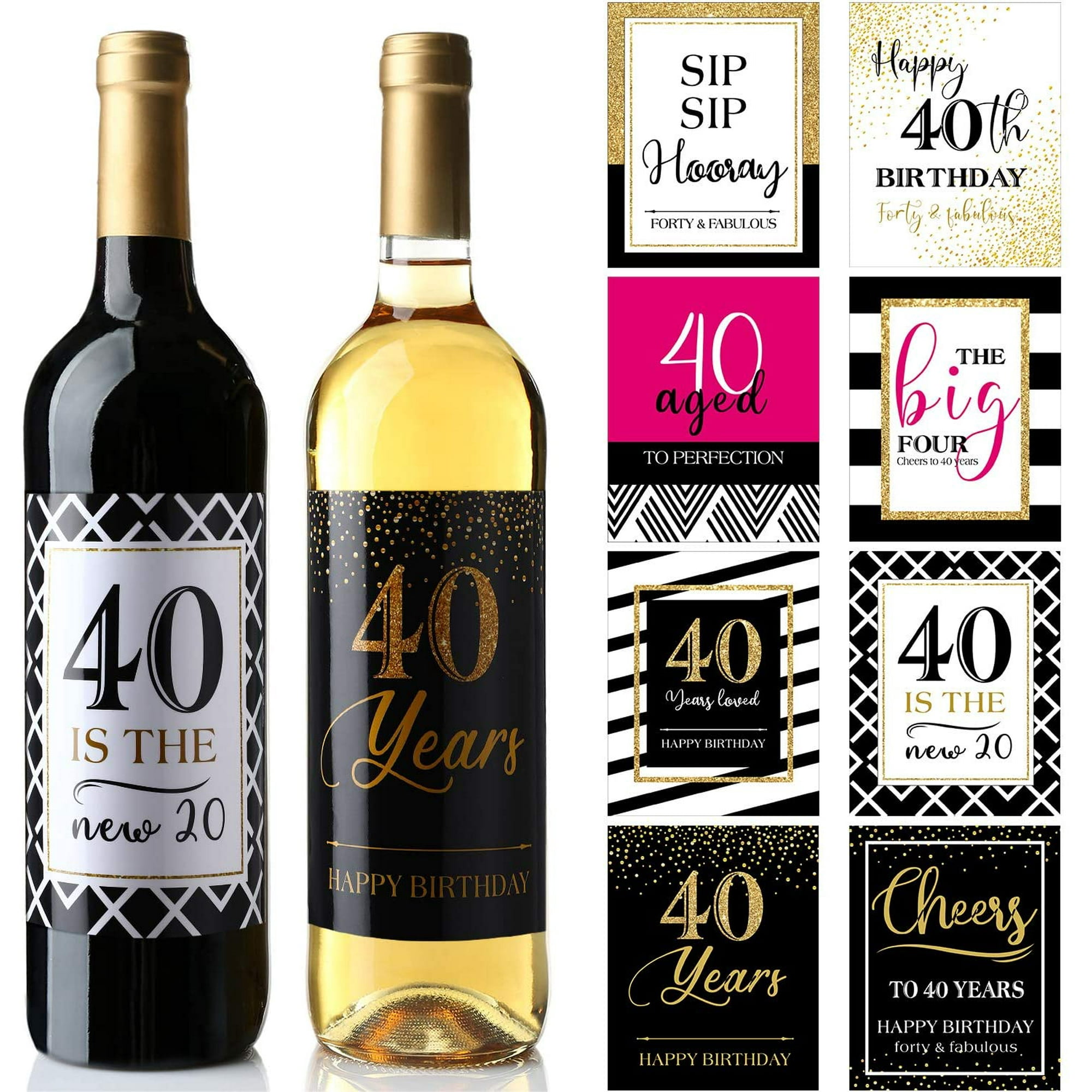 32 Pieces 40th Birthday Wine Bottle Labels or Stickers Present, 1980 Milestone Gifts Cheers to 40 Years, Funny Forty Pink Black Gold Party Decorations ...