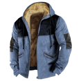 thumbnail image 1 of Susanny Thick Coat for Men Hooded Western Pockets Winter Flannel Sherpa Fleece Lined Denim Jacket Zip Up Distressed Drawstring Aztec Big and Tall Denim Work Jackets Blue 6XL, 1 of 3