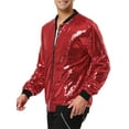thumbnail image 4 of INSPIRE CHIC Men's Jackets Long Sleeve Zipper Glitter Bomber Jacket Coats 2XL Red, 4 of 6