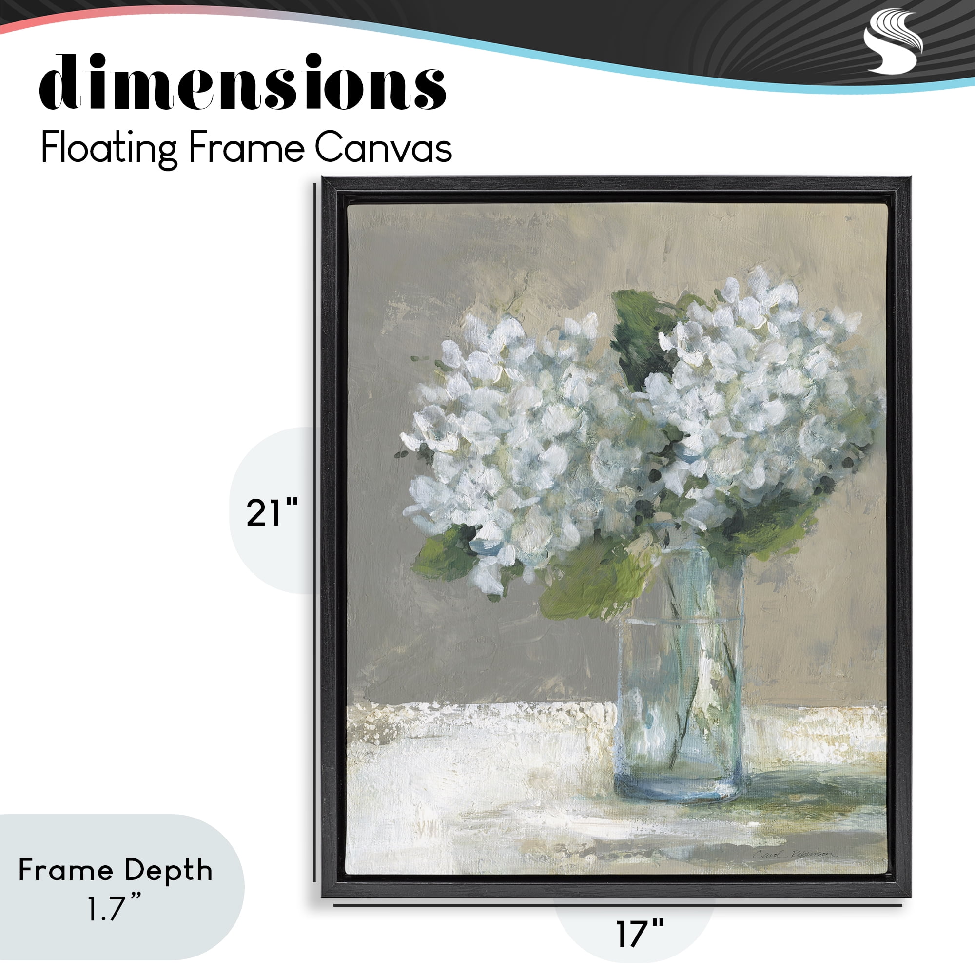 Stupell Industries White Hydrangeas Glass Vase Black Framed Floater Canvas Wall Art, design by Carol Robinson