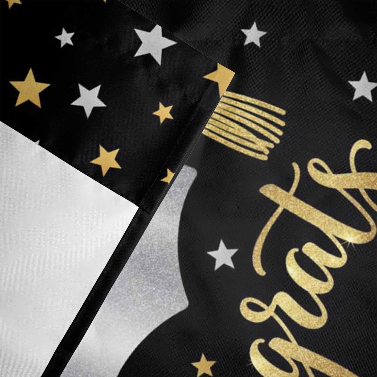 Congratulate Graduate Season Valances for Windows Graduation Hat Golden Sliver Star Black Rod Pocket Curtain Valance Window Treatment Short Curtains for Kitchen Living Room, 60"x18"