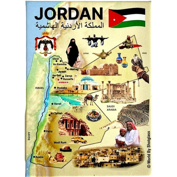 Jordan Graphic Map and Attractions Souvenir Fridge Magnet 2.5" X 3.5"